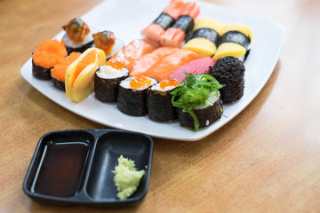 selective focus sashimi sushi set, Japanese food and wasabi.