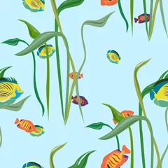 Wallpaper murals Sea animals Seamless repeating pattern from a variety of fish and algae