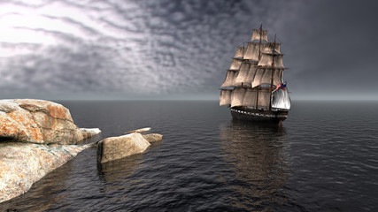 CSS Congress civil war ship on calm sea. 3D render © Carlos