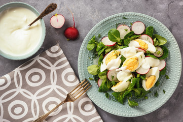 Radish salad with boiled eggs and yogurt.