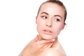 Woman beauty face portrait isolated on white with healthy skin