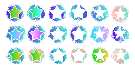 Set gradient abstract stars. Grunge elements for the summer designs of banners, posters, flyers. Colorful background for text. Star in circle.