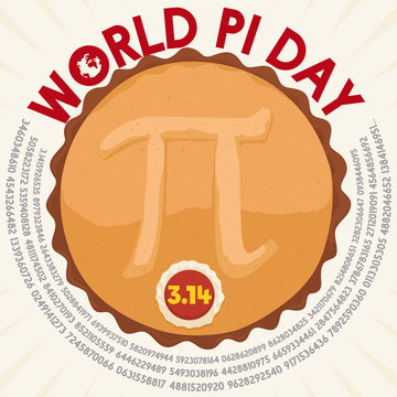 Tasty Pie in Top View with Pi Symbol for World Pie Day, Vector Illustration