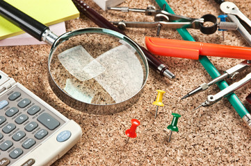 office supplies in a mess on the table