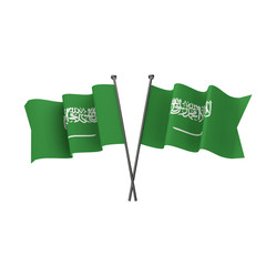Saudi Arabia flags crossed isolated on a white background. 3D Rendering