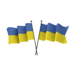 Ukraine flags crossed isolated on a white background. 3D Rendering