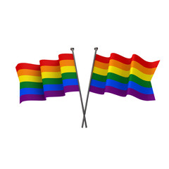 Gay pride flags crossed isolated on a white background. 3D Rendering