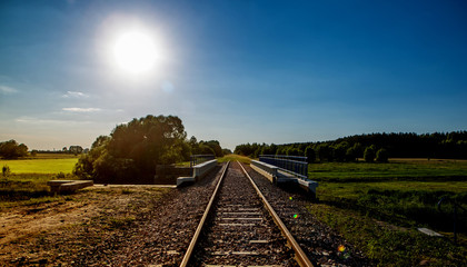 Railroad in sunset, railway 
