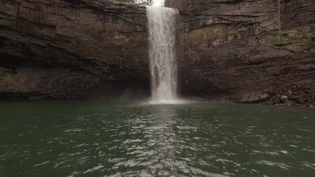 Aerial Winter Tennessee Waterfall 006 Fast Pull Away Across Water