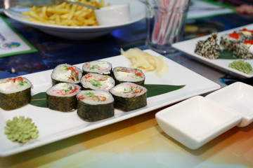Sushi Roll on the plate, close-up