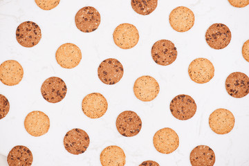 Homemade soft and chewy chocolate chip cookies. Top view