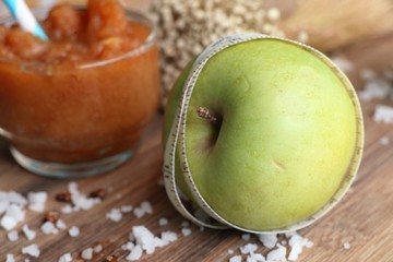 Green apple with smoothie