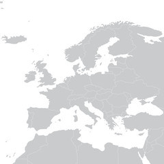 Fototapeta na wymiar Grey political map of Europe. Europe map illustration. Political Europe map.
