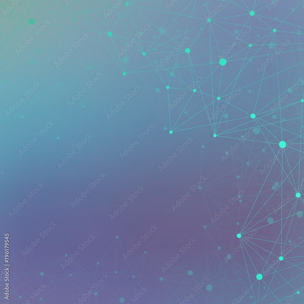 Poster Molecule DNA and communication background. Connected lines with dots. Geometric abstract composition neuron. Concept science, chemistry, biology, medicine, technology, illustration