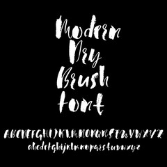 Handdrawn dry brush font. Modern brush lettering. Grunge style alphabet. Vector illustration.