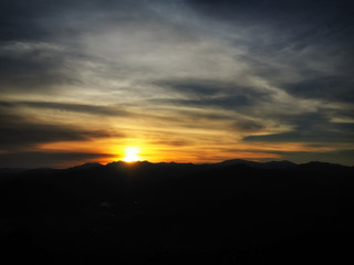 Beautiful Landcape Scenery of Sunset or Sunrise in Mountainous Area.