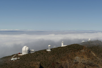 Fototapeta na wymiar La Palma, view to the Roque de los Muchachos Observatory at the Caldera de Taburiente National Park