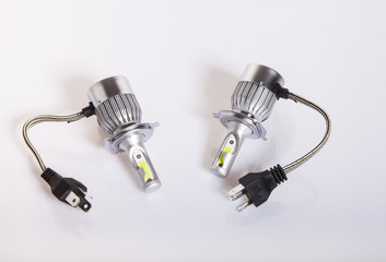 LED bulb for car headlights on white background in studio