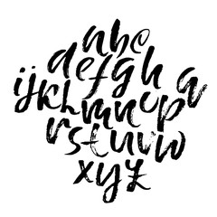 Handdrawn dry brush font. Modern brush lettering. Grunge style alphabet. Vector illustration.