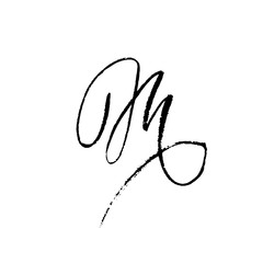 Letter M. Handwritten by dry brush. Rough strokes textured font. Vector illustration. Grunge style elegant alphabet.