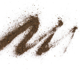 Dirty earth on white background. Natural soil texture