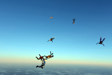Fototapeta premium Formation skydiving in the sky.