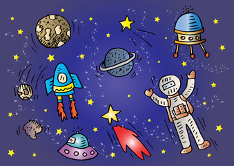 Doodle space object background.