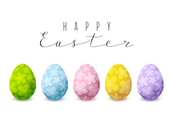 Easter card with color floral decorated eggs
