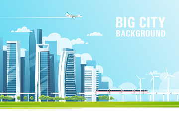 Urban landscape with modern skyscrapers and subway. Vector illustration. © faber14