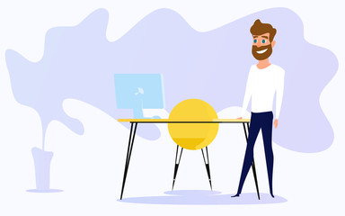 Freelance character design. Freelance working at creative space in modern office.