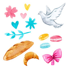 Watercolor illustrations vector set