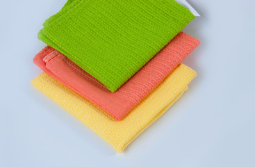 Three beautiful colored napkins. Close-up