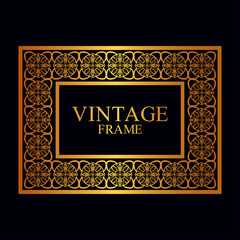 Vintage golden border frame with retro ornamental pattern. Template for design. Vector illustration
