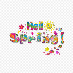 Hello spring vibrant lettering on transparent background