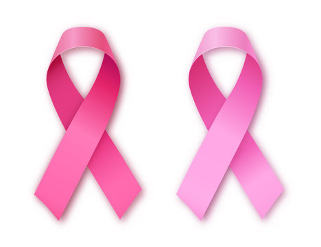 Realistic pink ribbon icons, breast cancer awareness symbol. Vector illustration. 