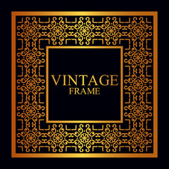 Vintage golden border frame with retro ornamental pattern. Template for design. Vector illustration