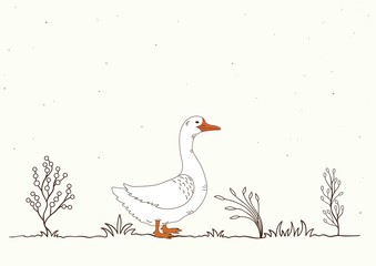 Card with isolated cartoon goose