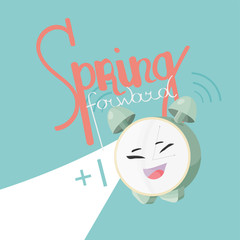 Spring Forward Daylight vector illustration. Alarm clock cute mascot and text: Spring Forward. Daylight Saving icon.