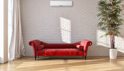 Modern interior with air conditioning 3D rendering illustration