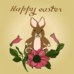 Easter vector illustration with eggs, rose  flowers and bunnies. Excellent for the design of postcards, posters, stickers and so on.