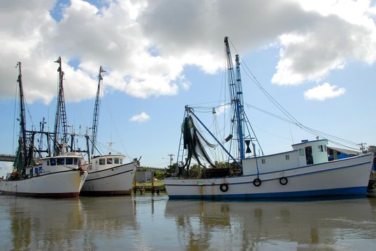 Commercial shrimp boat netters docked