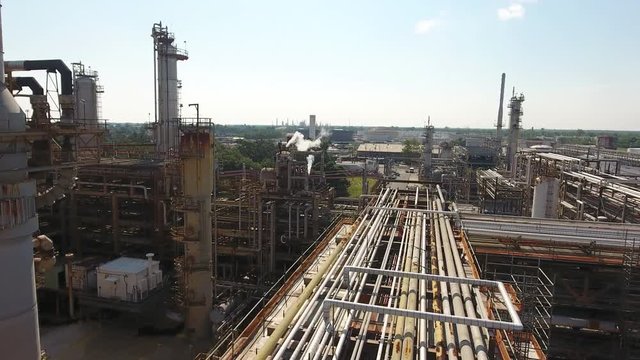 Wild Flying Over Oil Refinery Maze