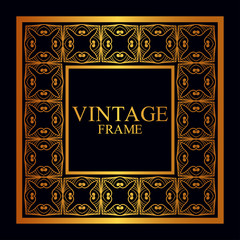 Vintage golden border frame with retro ornamental pattern. Template for design. Vector illustration