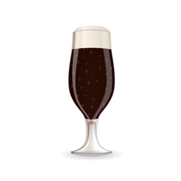A glass of dark beer with foam. Vector image isolated on the white background.