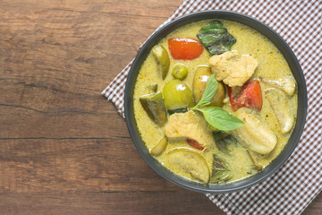 Top View of Green Curry with Chickken Thai Recipe.