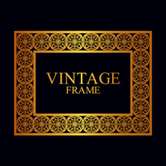 Vintage golden border frame with retro ornamental pattern. Template for design. Vector illustration
