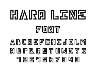 Hard line font. Vector alphabet 