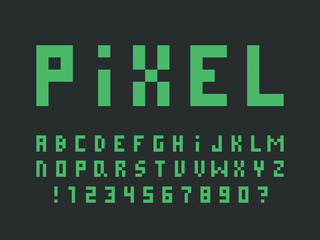 Green pixel font. Vector alphabet 