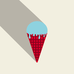 Ice cream in waffle cone vector icon.
