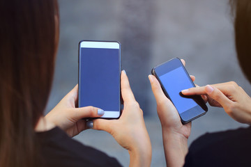 Best Friends, Woman using electronic gadget, typing message or checking newsfeed on social networks